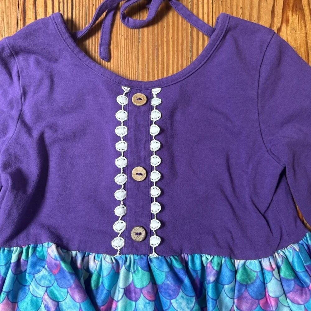 Unbranded Mermaid Scale Dress Kids Purple Blue Whimsical Pockets SIZE 7/8